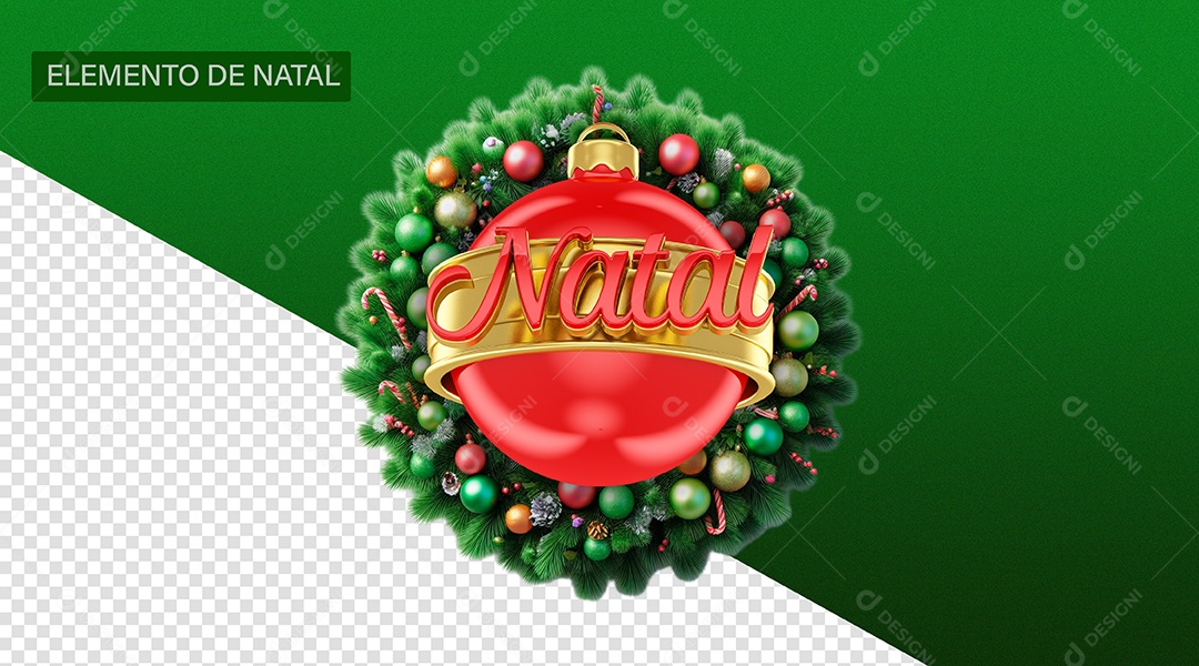 Natal Selo 3D Vermelho e Dourado para Composição PSD