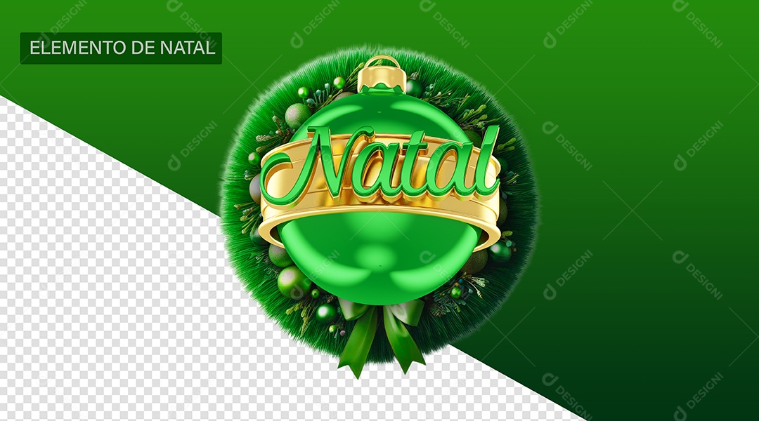 Natal Selo 3D Verde e Dourado para Composição PSD
