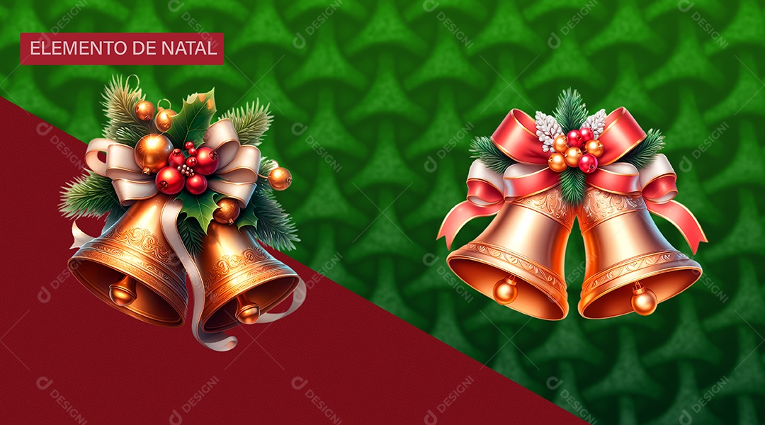 Sinos Natalino Elemento 3D para Composição PSD