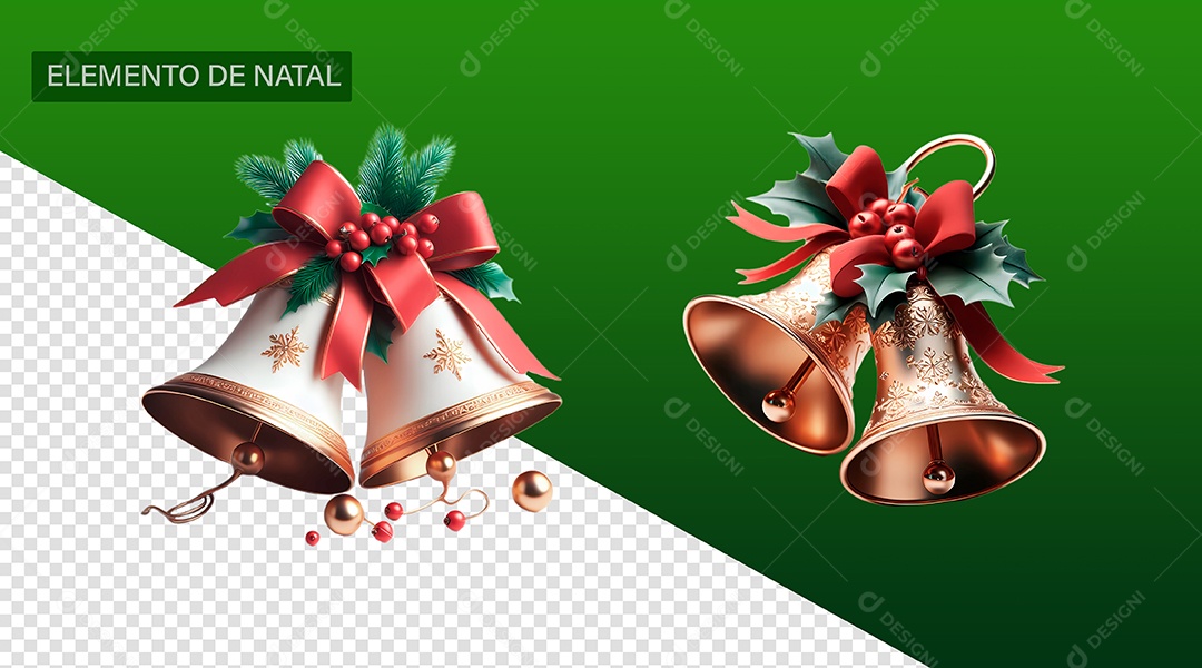 Sinos de Natal Elemento 3D para Composição PSD