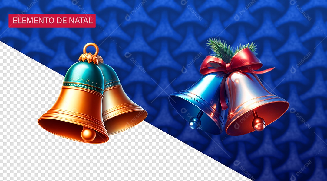 Elemento 3D Sinos de Natal para Composição PSD