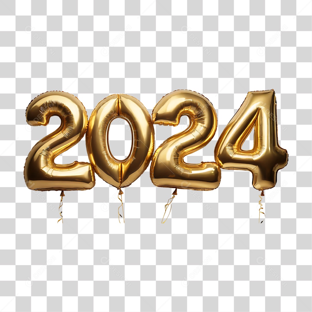 Feliz Ano Novo Balões Dourados 2024 PNG Transparente