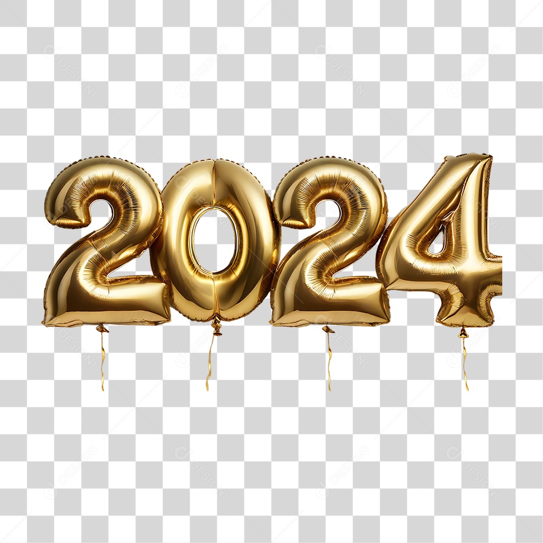 Feliz Ano Novo Balões Dourados 2024 PNG Transparente