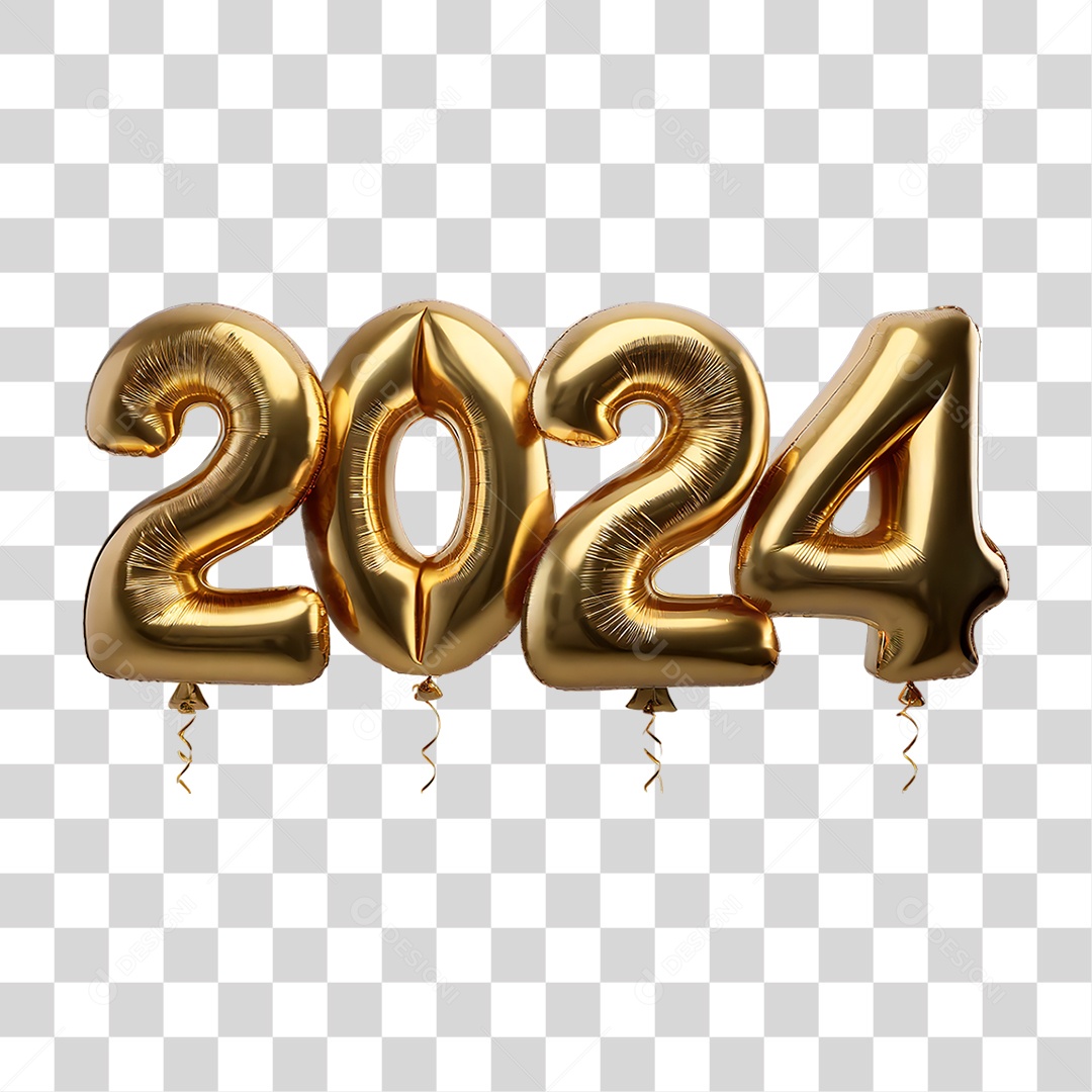 Feliz Ano Novo Balões Dourados 2024 PNG Transparente