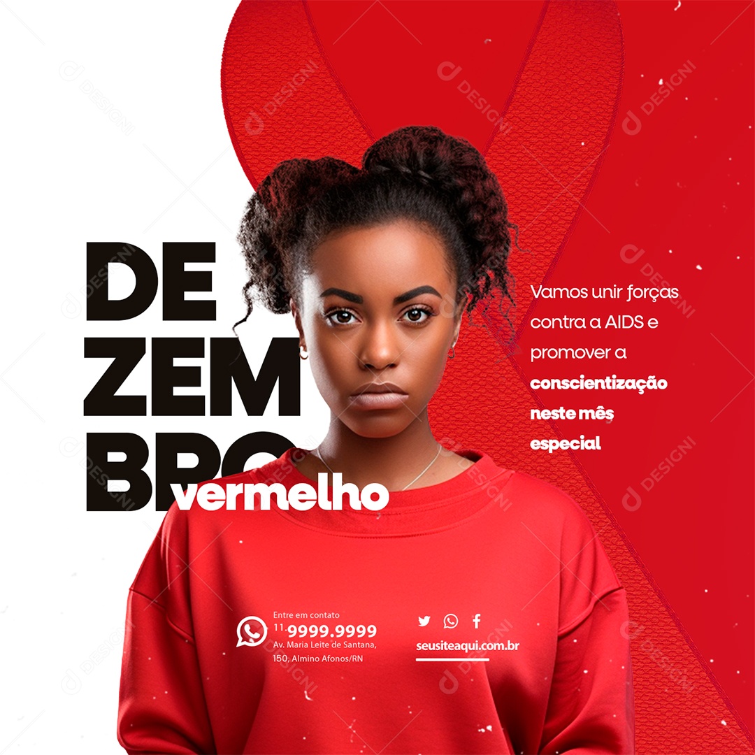 Dezembro Vermelho Vamos Unir Forças Contra a AIDS e Promover a Conscientização Social Media PSD Editável