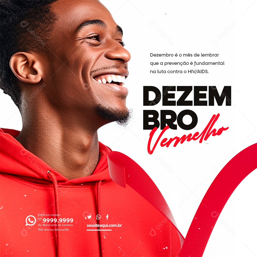 Dezembro Vermelho é o Mês de Lembrar que a Prevenção é Fundamental na Luta Contra o HIV AIDS Social Media PSD Editável