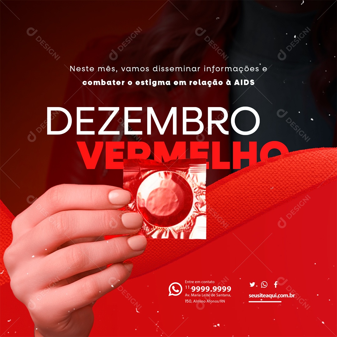 Dezembro Vermelho Vamos Disseminar Informações e Combater o Estigma em Relação à AIDS Social Media PSD Editável