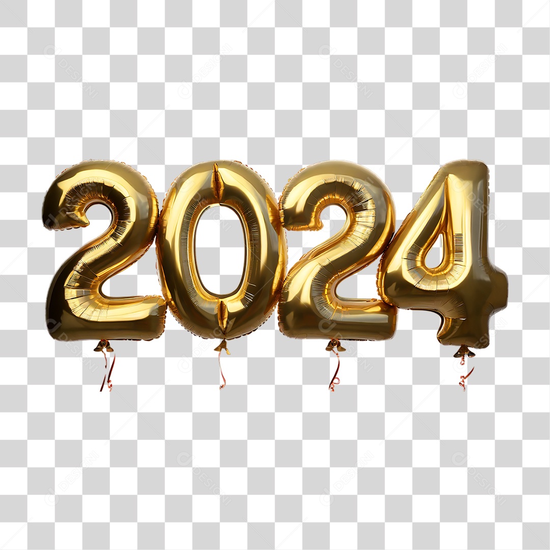 Feliz Ano Novo Balões Dourados 2024 PNG Transparente