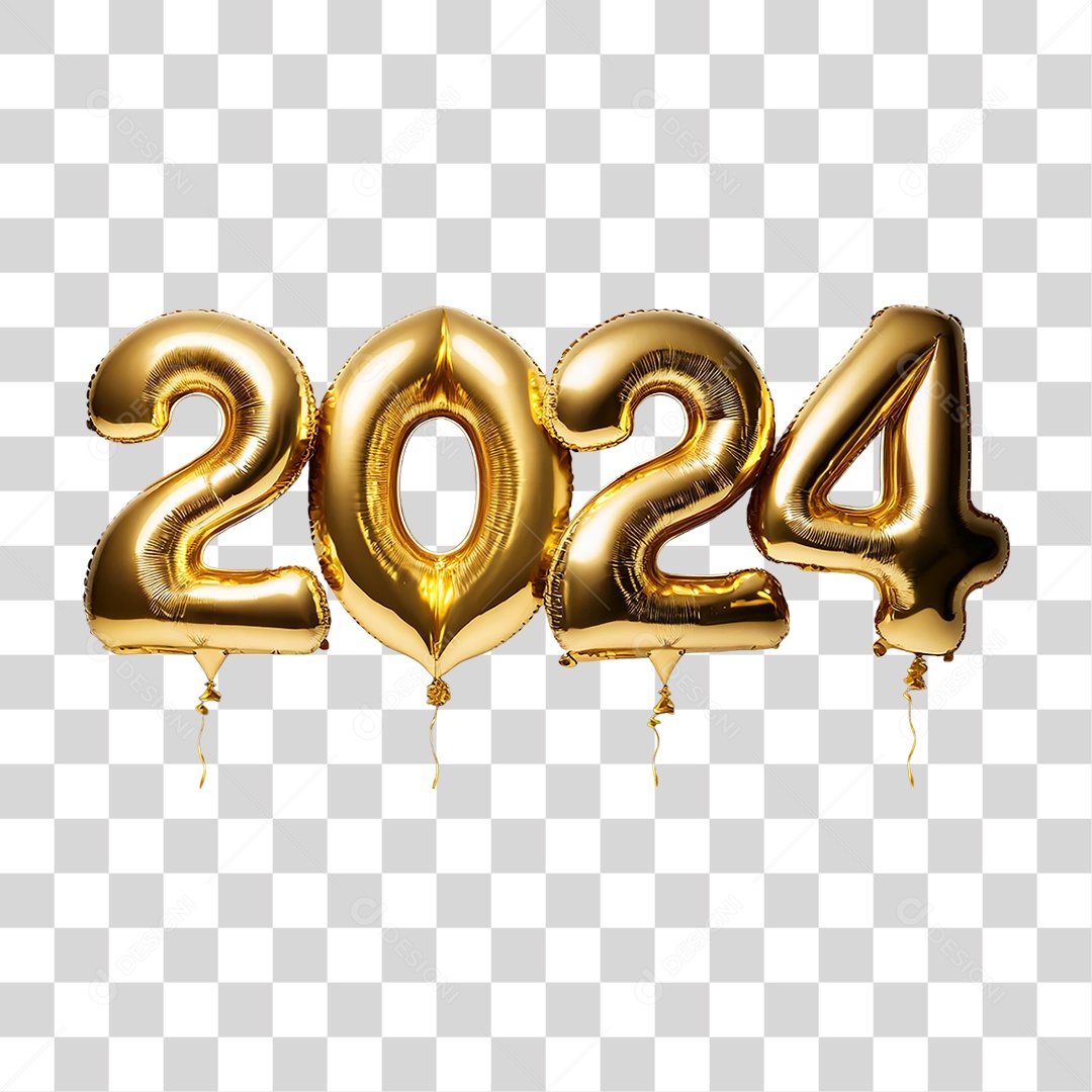 Feliz Ano Novo Balões Dourados 2024 PNG Transparente