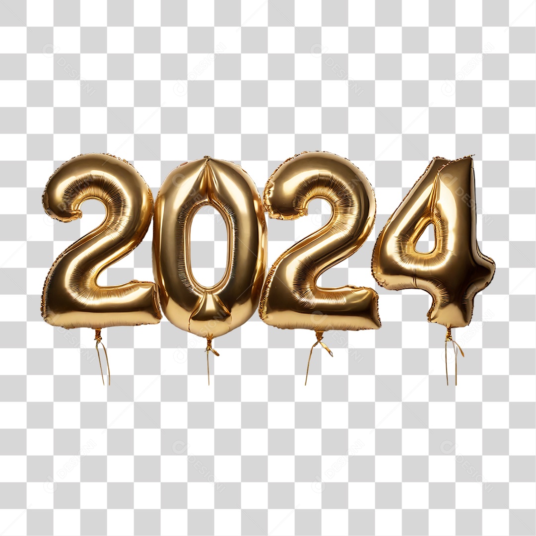 Feliz Ano Novo Balões Dourados 2024 PNG Transparente