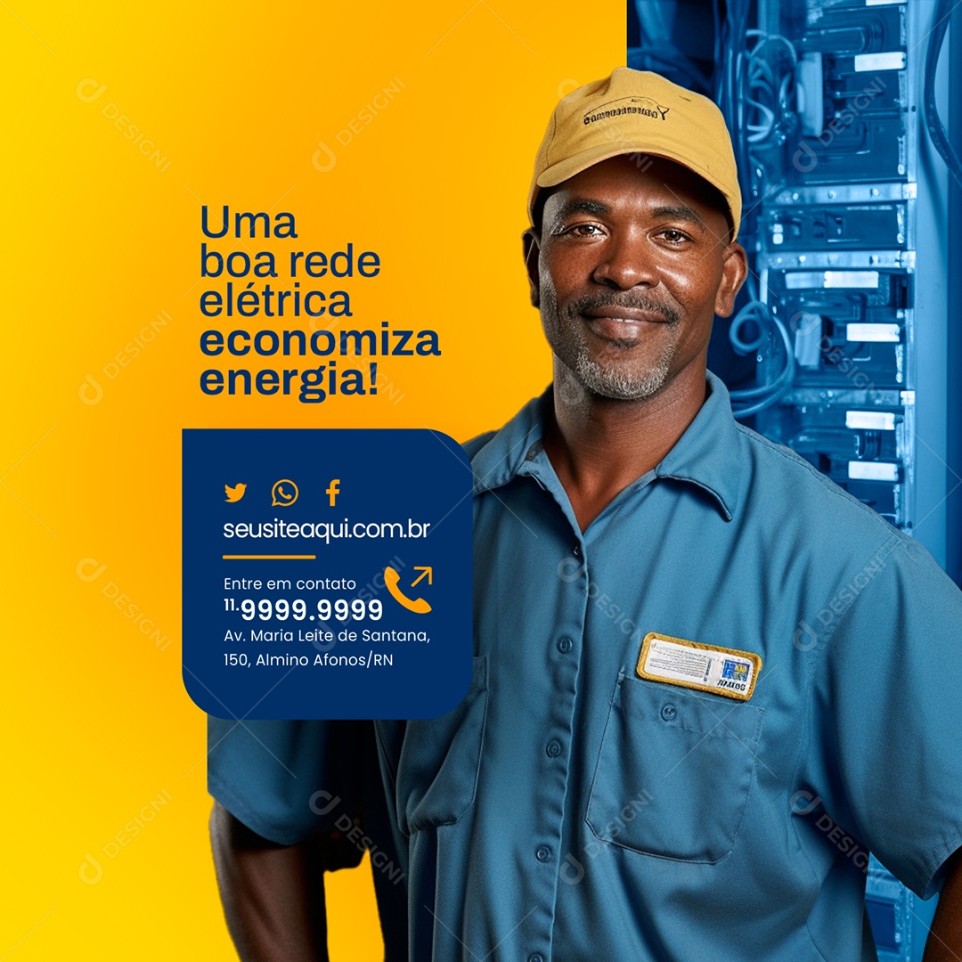 Eletricista Uma Boa Rede Elétrica Economiza Energia Social Media PSD Editável