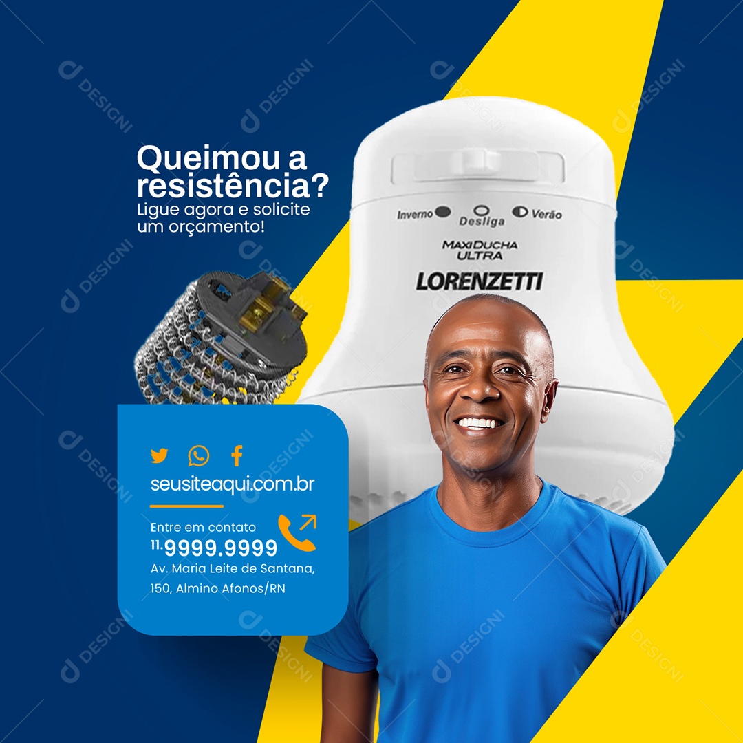 Eletricista Queimou a Resistência Ligue Agora e Solicite um Orçamento Social Media PSD Editável