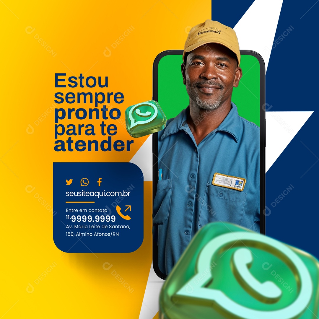 Eletricista Estou Sempre Pronto para Te Atender Social Media PSD Editável