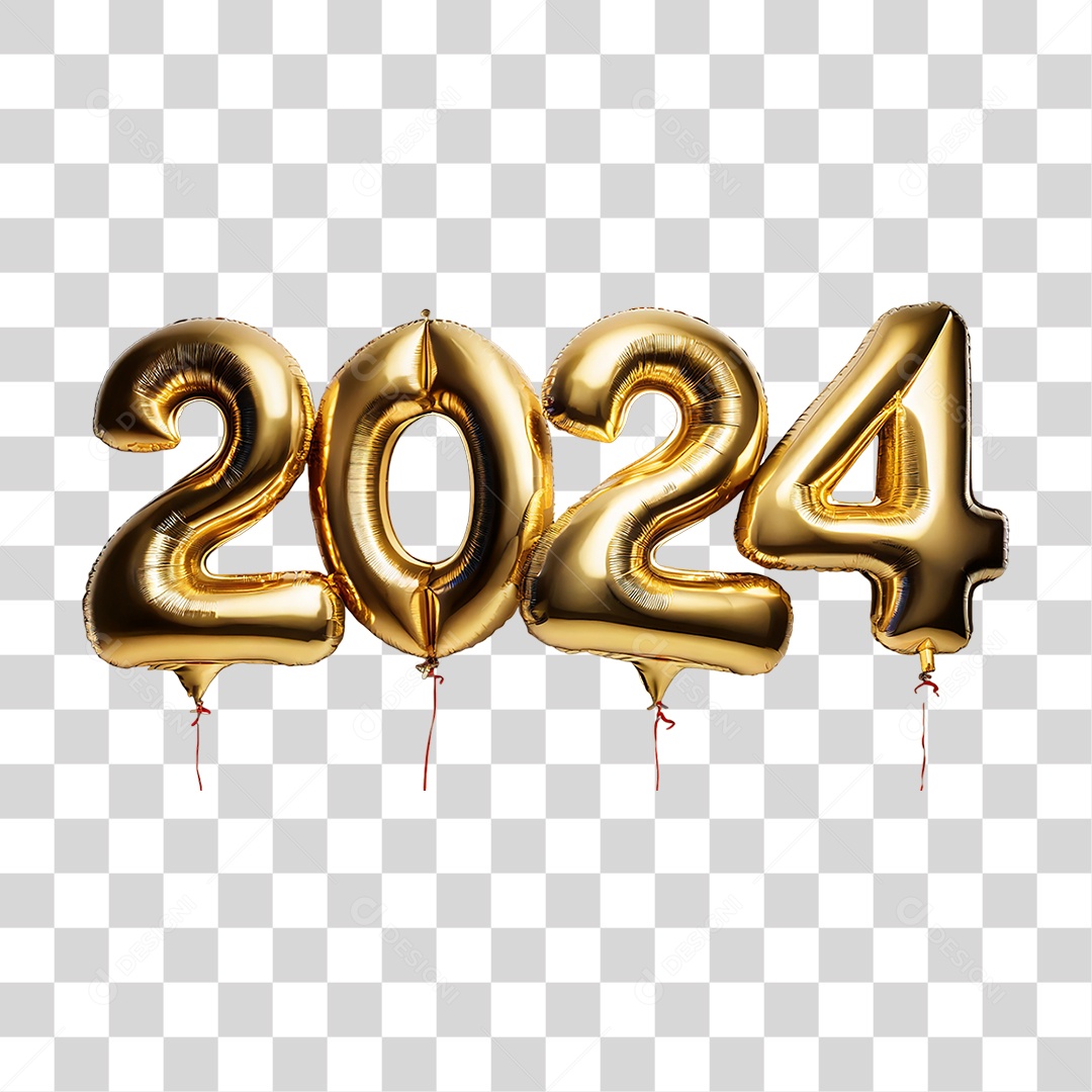 Feliz Ano Novo Balões Dourados 2024 PNG Transparente