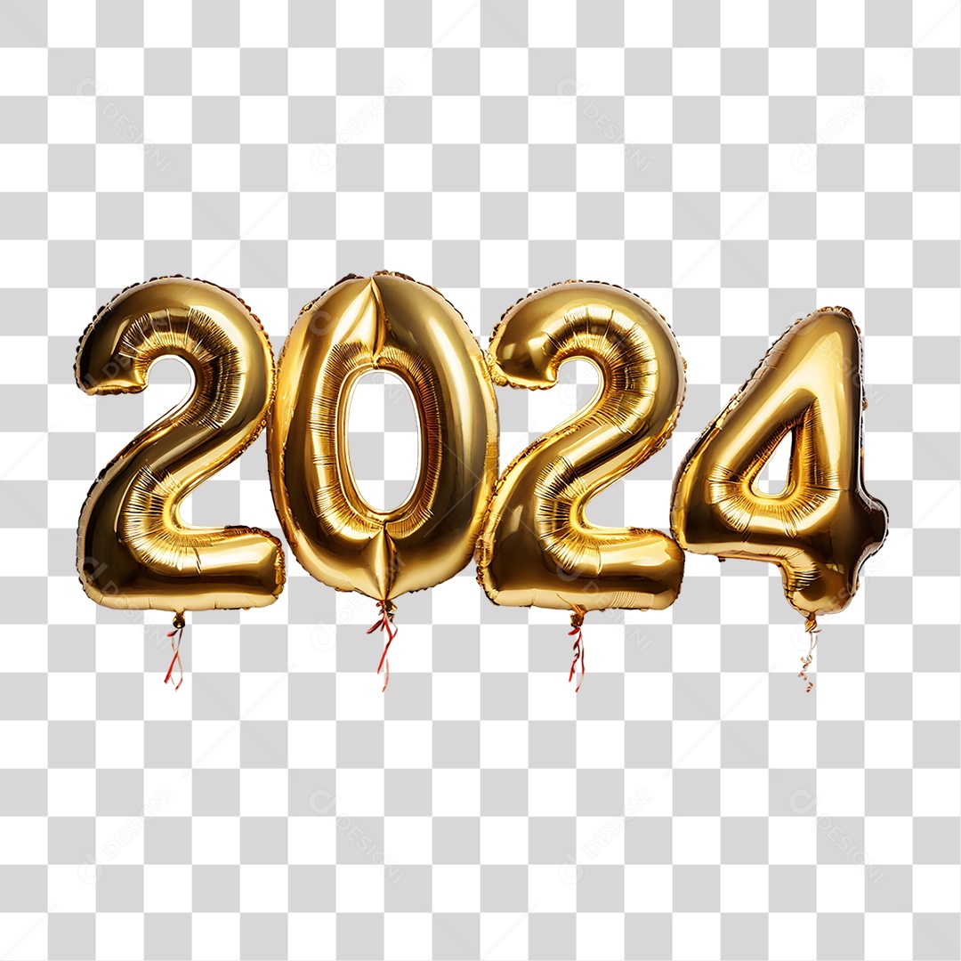 Feliz Ano Novo Balões Dourados 2024 PNG Transparente