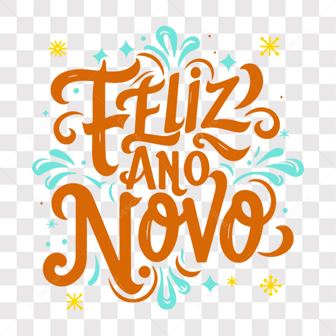 Lettering Feliz Ano Novo Texto Laranja EPS + PNG