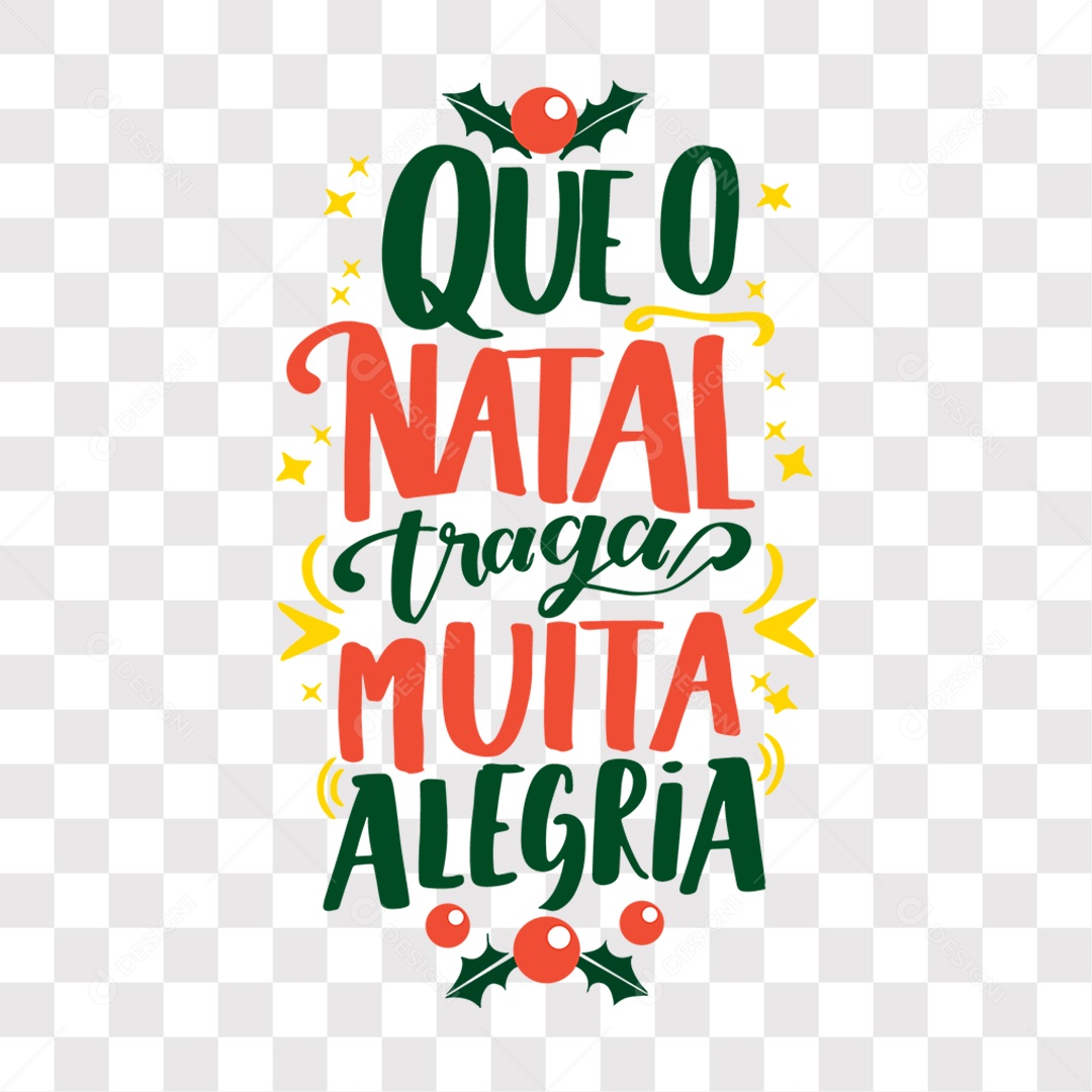 Lettering Que O Natal Traga Muita Alegria Texto Colorido EPS + PNG