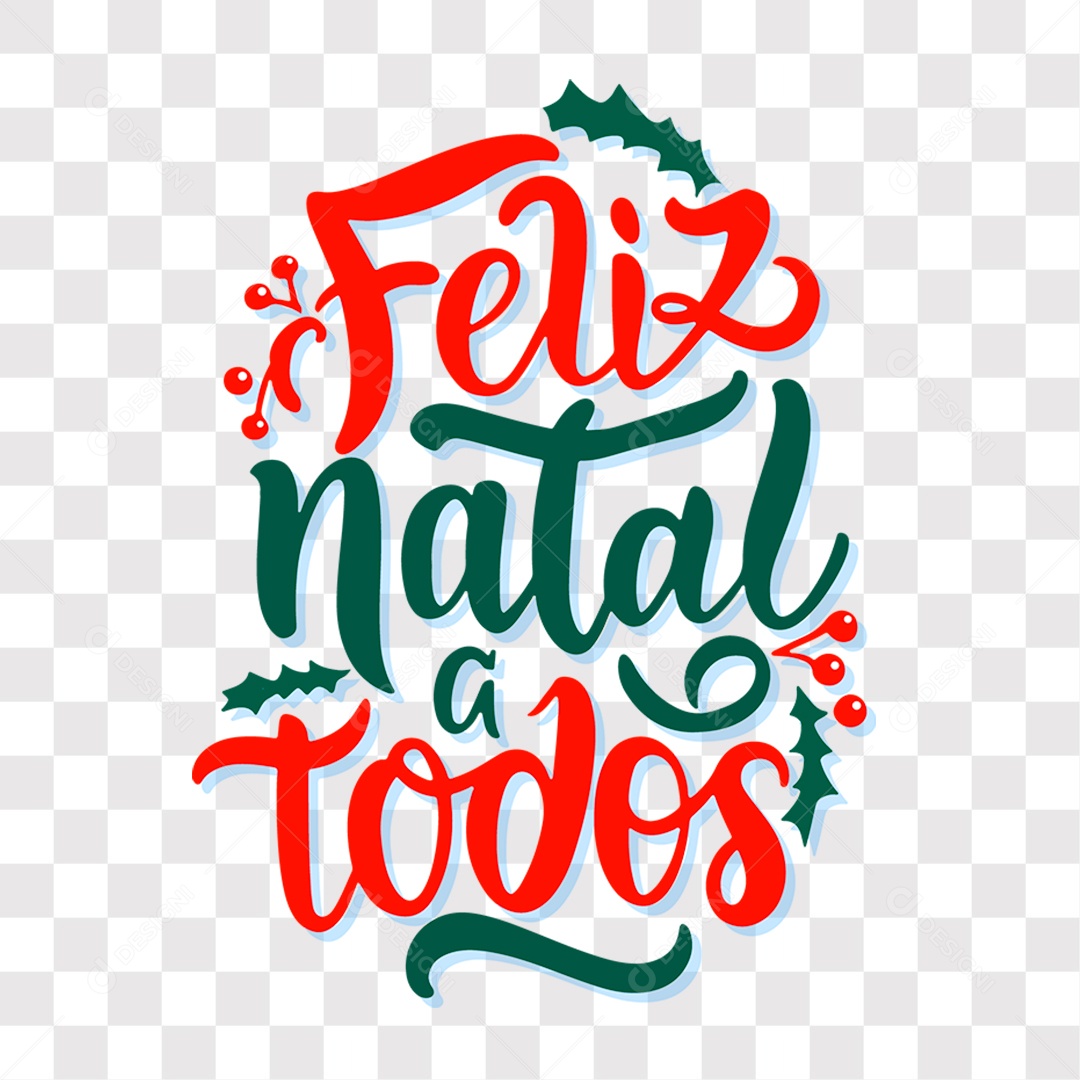 Lettering Feliz Natal a Todos Texto Vermelho e Verde EPS + PNG