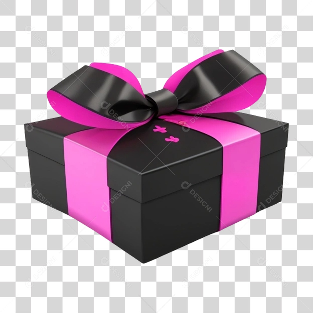 Caixa de Presente com Fita Rosa PNG Transparente