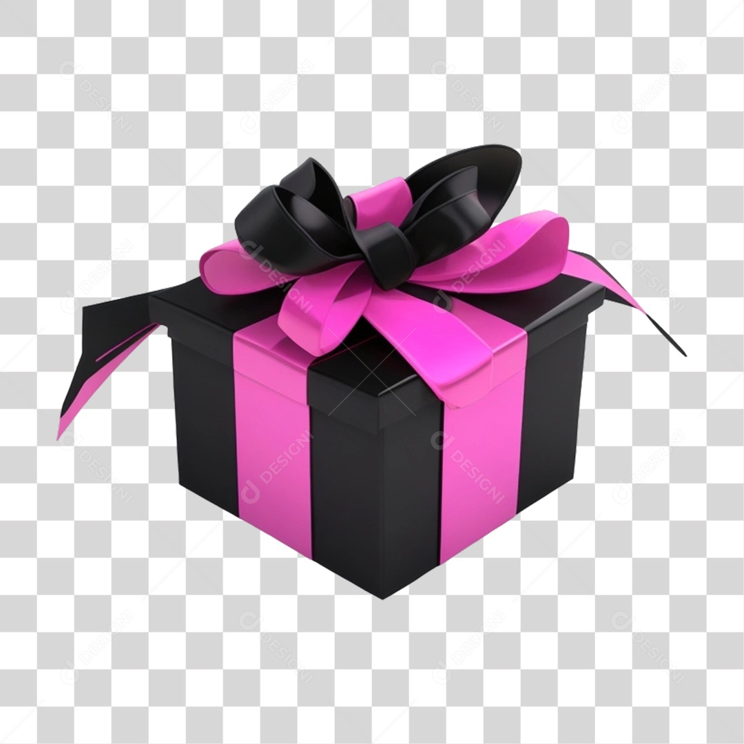 Caixa de Presente com Fita Rosa PNG Transparente