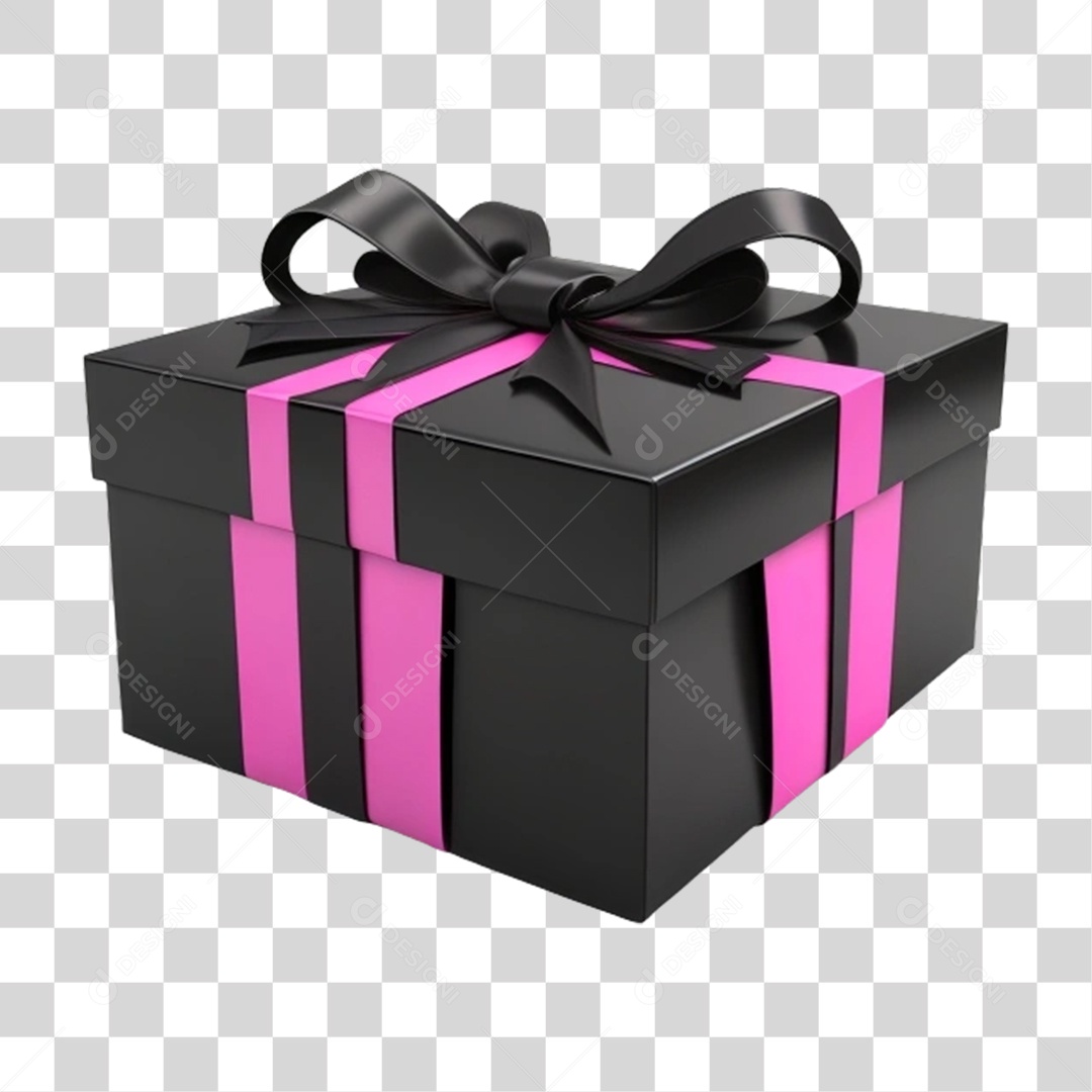 Caixa de Presente com Fita Rosa PNG Transparente