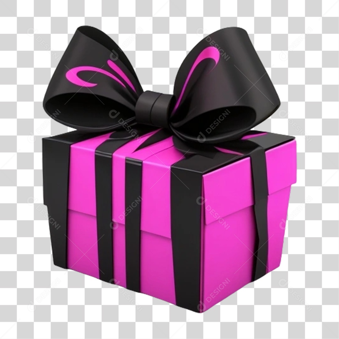 Caixa de Presente com Fita Rosa PNG Transparente
