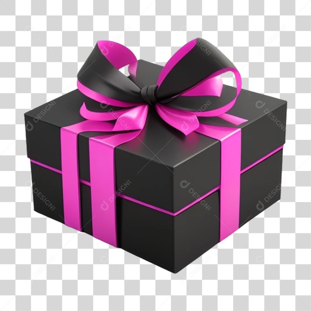 Caixa de Presente com Fita Rosa PNG Transparente