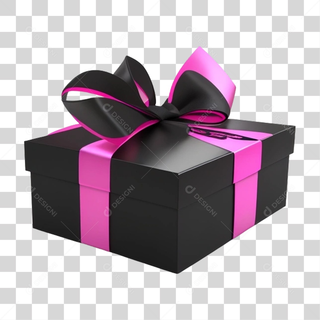 Caixa de Presente com Fita Rosa PNG Transparente