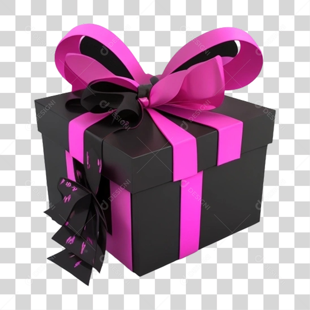 Caixa de Presente com Fita Rosa PNG Transparente