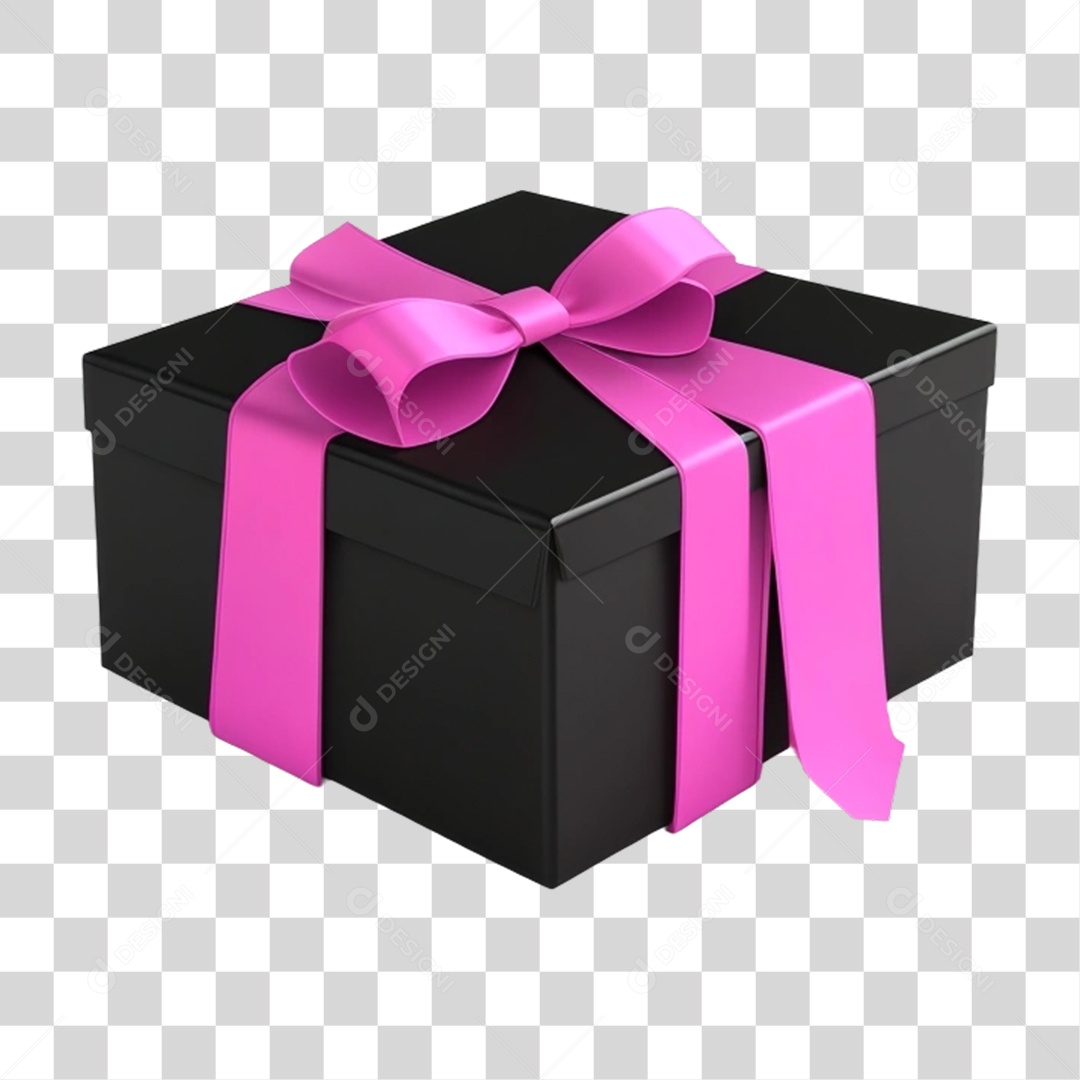 Caixa de Presente com Fita Rosa PNG Transparente