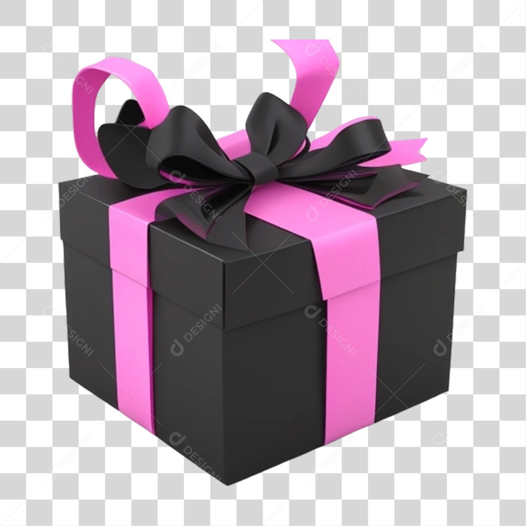 Caixa de Presente com Fita Rosa PNG Transparente