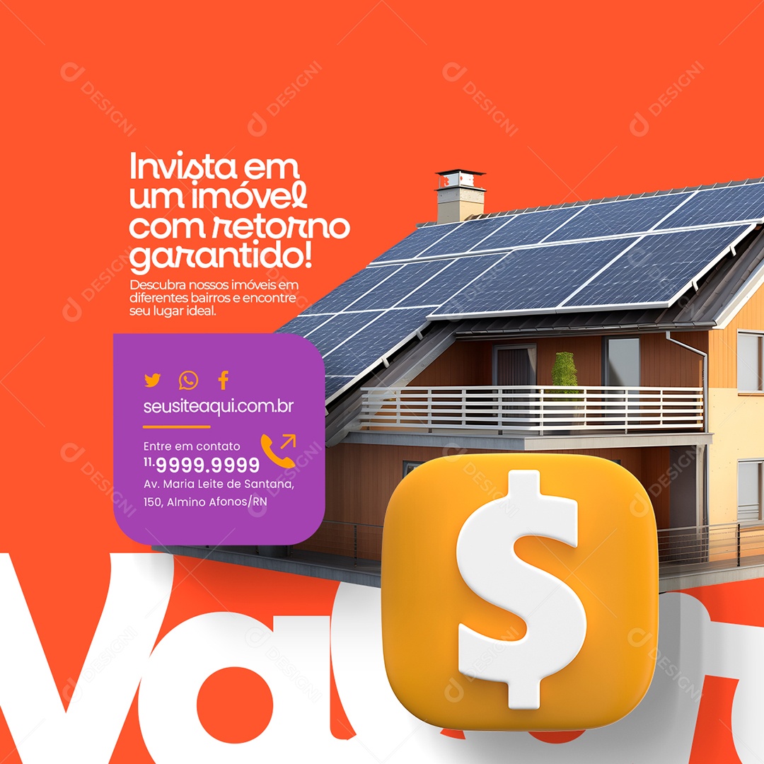 Imobiliária Invista em Um Imóvel com Retorno Garantido Social Media PSD Editável