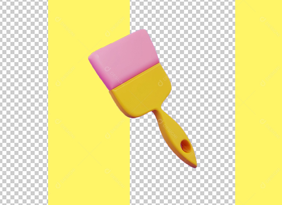Elemento 3D Pincel de Pintura Amarelo e Rosa para Composição PSD