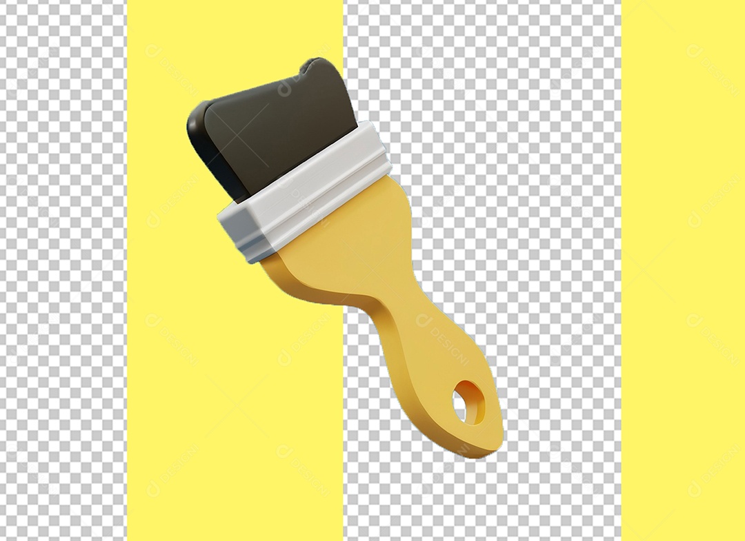 Elemento 3D Pincel de Pintura Amarelo e Preto para Composição PSD