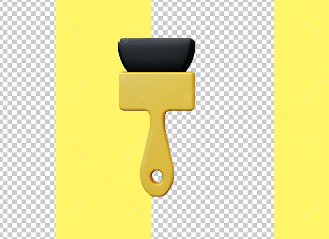 Elemento 3D Pincel de Pintura Amarelo e Preto para Composição PSD