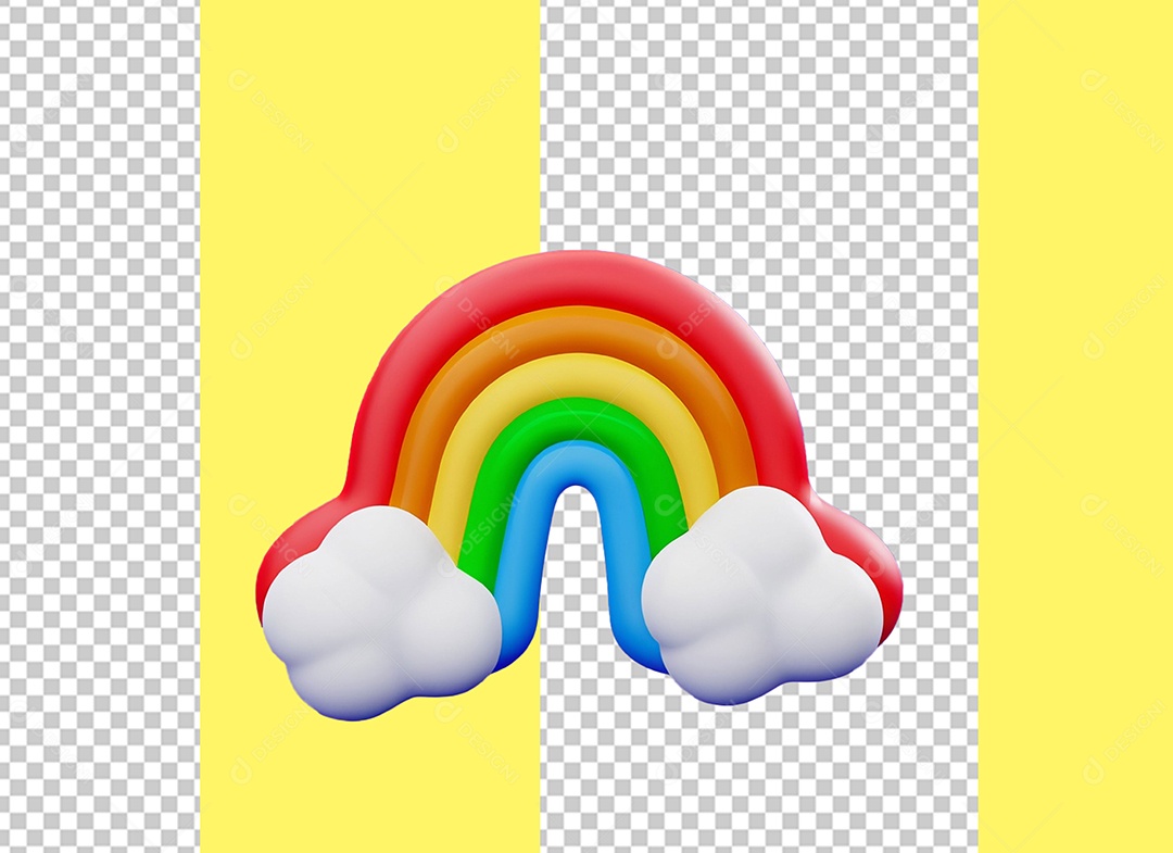 Elemento 3D Arco Íris Colorido e Nuvens para Composição PSD