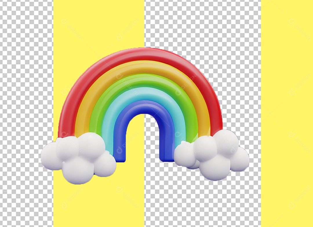 Arco Íris Colorido e Nuvens Elemento 3D para Composição PSD