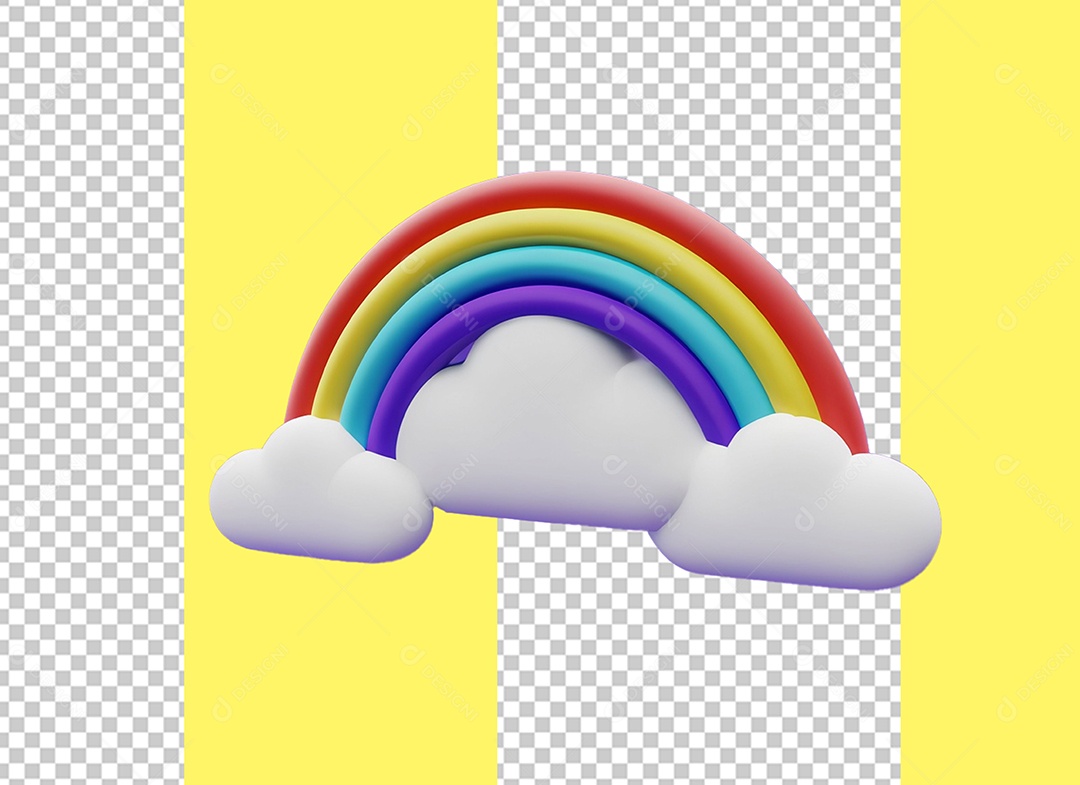 Arco Íris Colorido em Nuvens Elemento 3D para Composição PSD