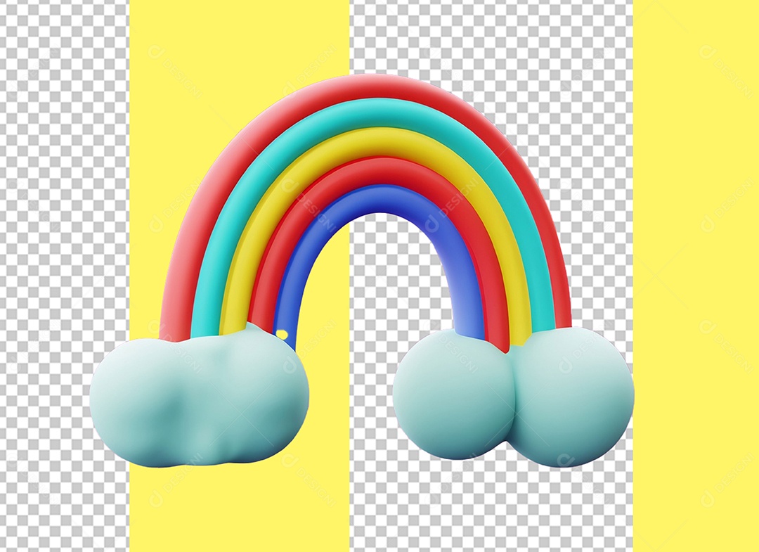 Arco Íris Colorido em Nuvens Azul Elemento 3D para Composição PSD