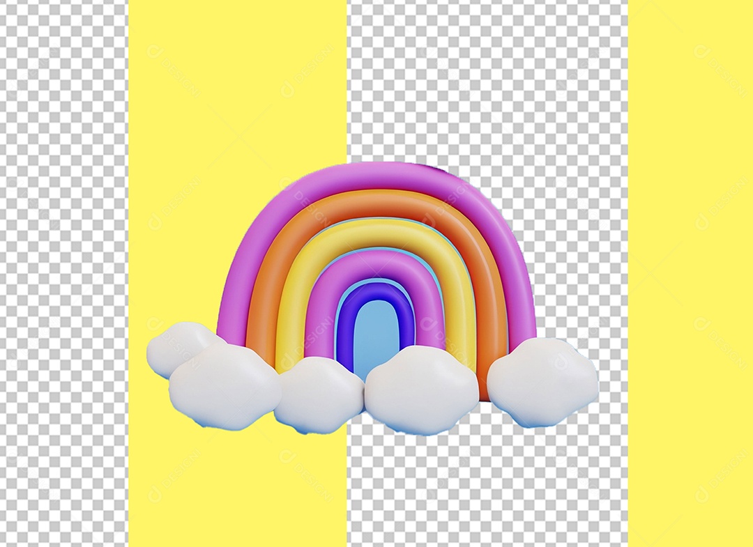 Arco Íris Colorido em Nuvens Elemento 3D para Composição PSD