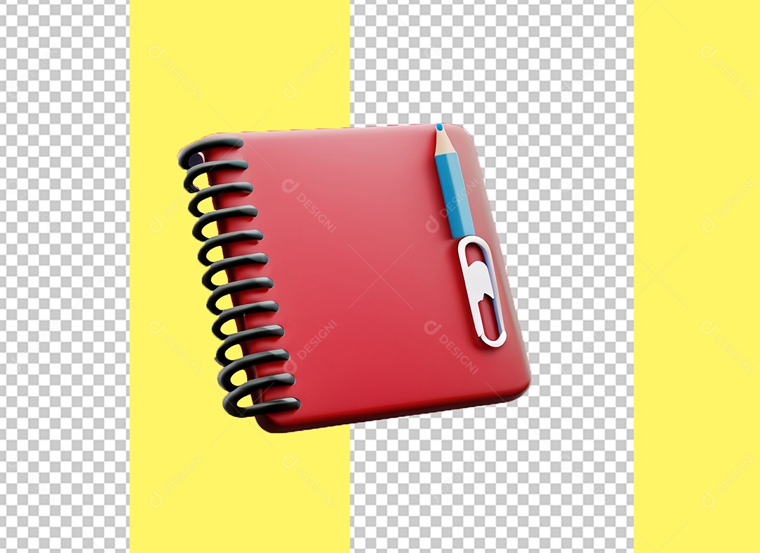 Bloco de Nota Caderno de Anotação Lápis Elemento 3D Vermelho para Composição PSD