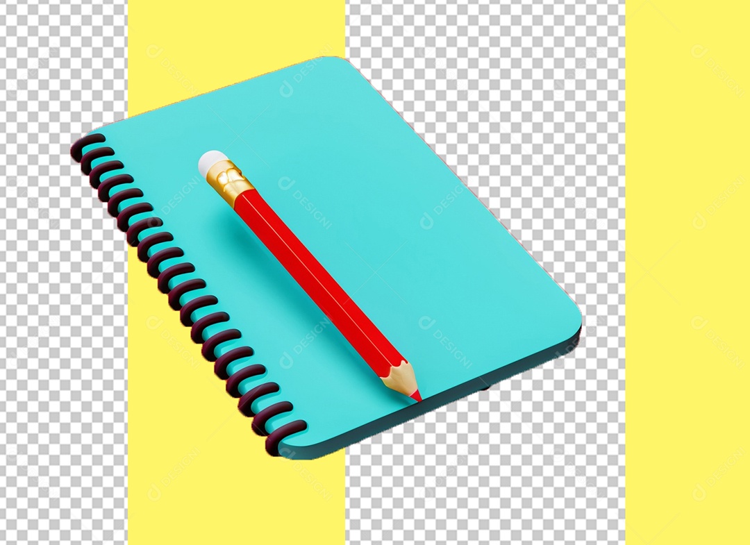 Bloco de Nota Caderno de Anotação Lápis Elemento 3D Azul para Composição PSD