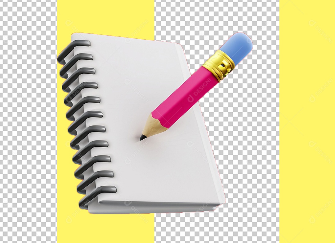 Elemento 3D Bloco de Nota Caderno de Anotação Lápis para Composição PSD