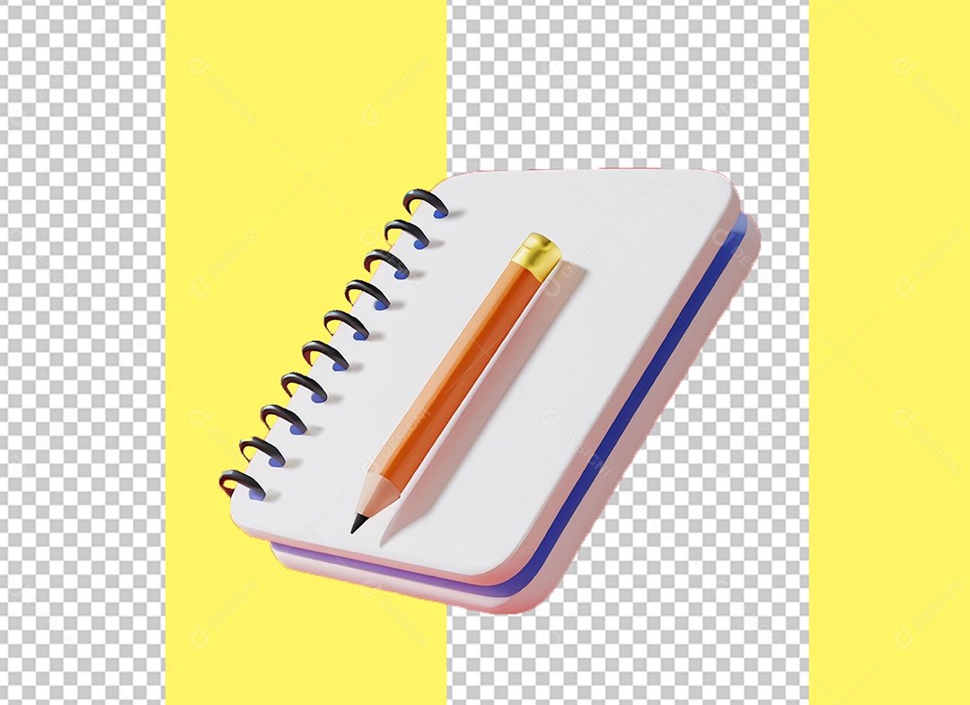 Bloco de Nota Caderno de Anotação Lápis Elemento 3D para Composição PSD