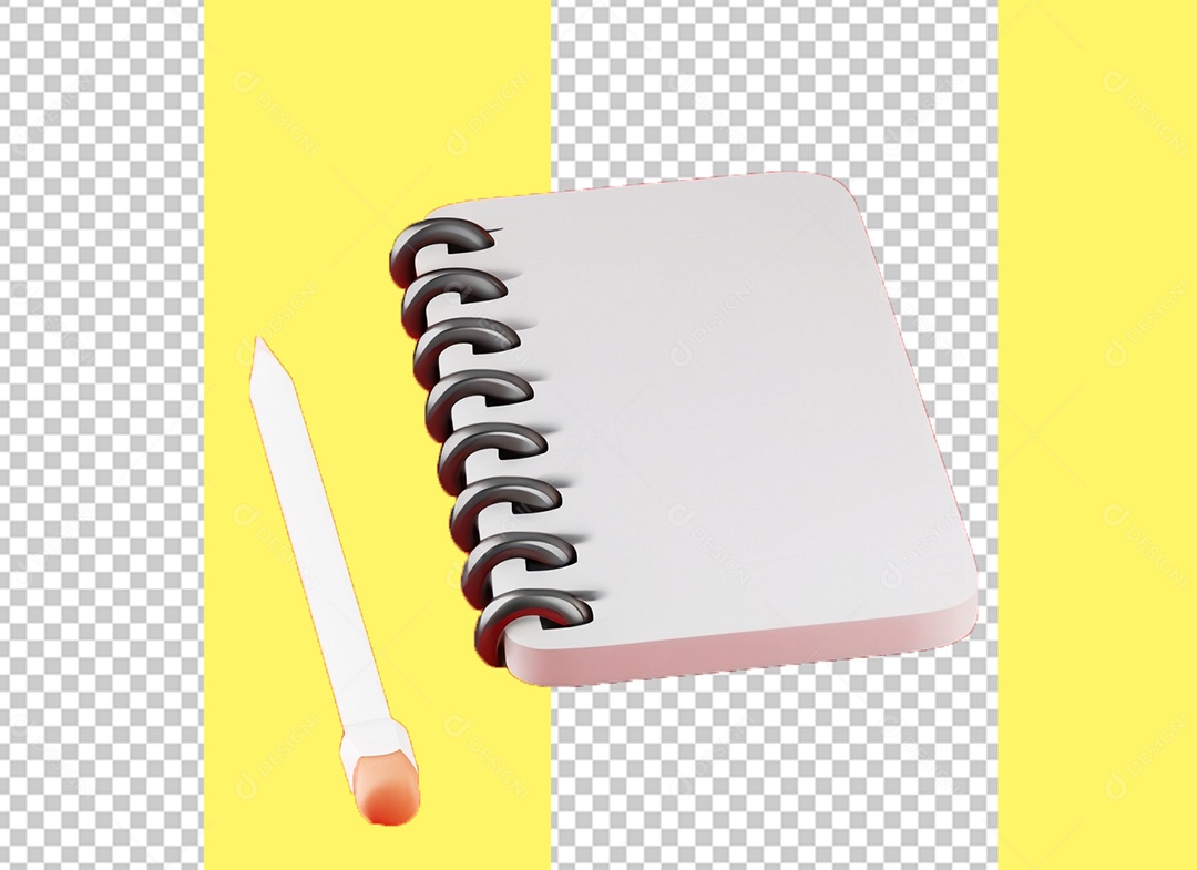 Bloco de Nota Caderno de Anotação Lápis Elemento 3D para Composição PSD