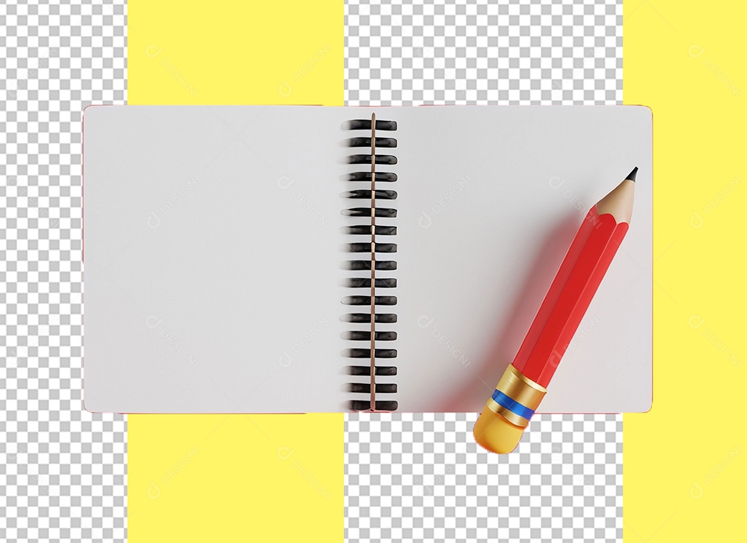 Bloco de Nota Caderno de Anotação Lápis Elemento 3D para Composição PSD