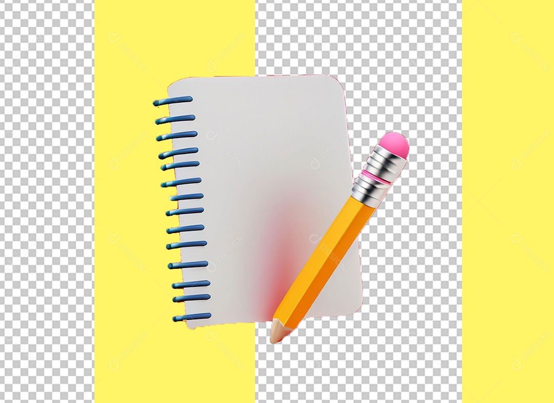 Bloco de Nota Caderno de Anotação Lápis Elemento 3D para Composição PSD