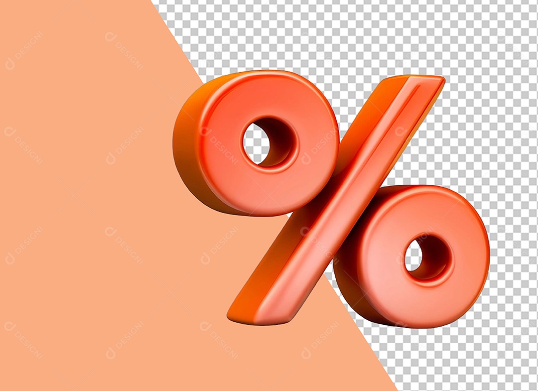 Símbolo de Porcentagem Laranja Elemento 3D Para Composição PSD
