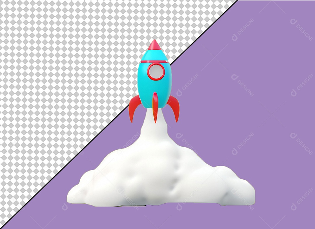 Foguete Vermelho e Azul Pousando Elemento 3D para Composição PSD