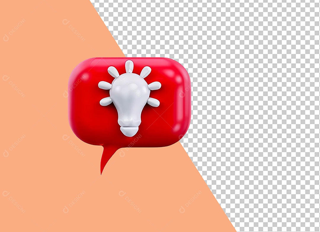 Ícone de Ideia Elemento 3D Vermelho e Branco para Composição PSD